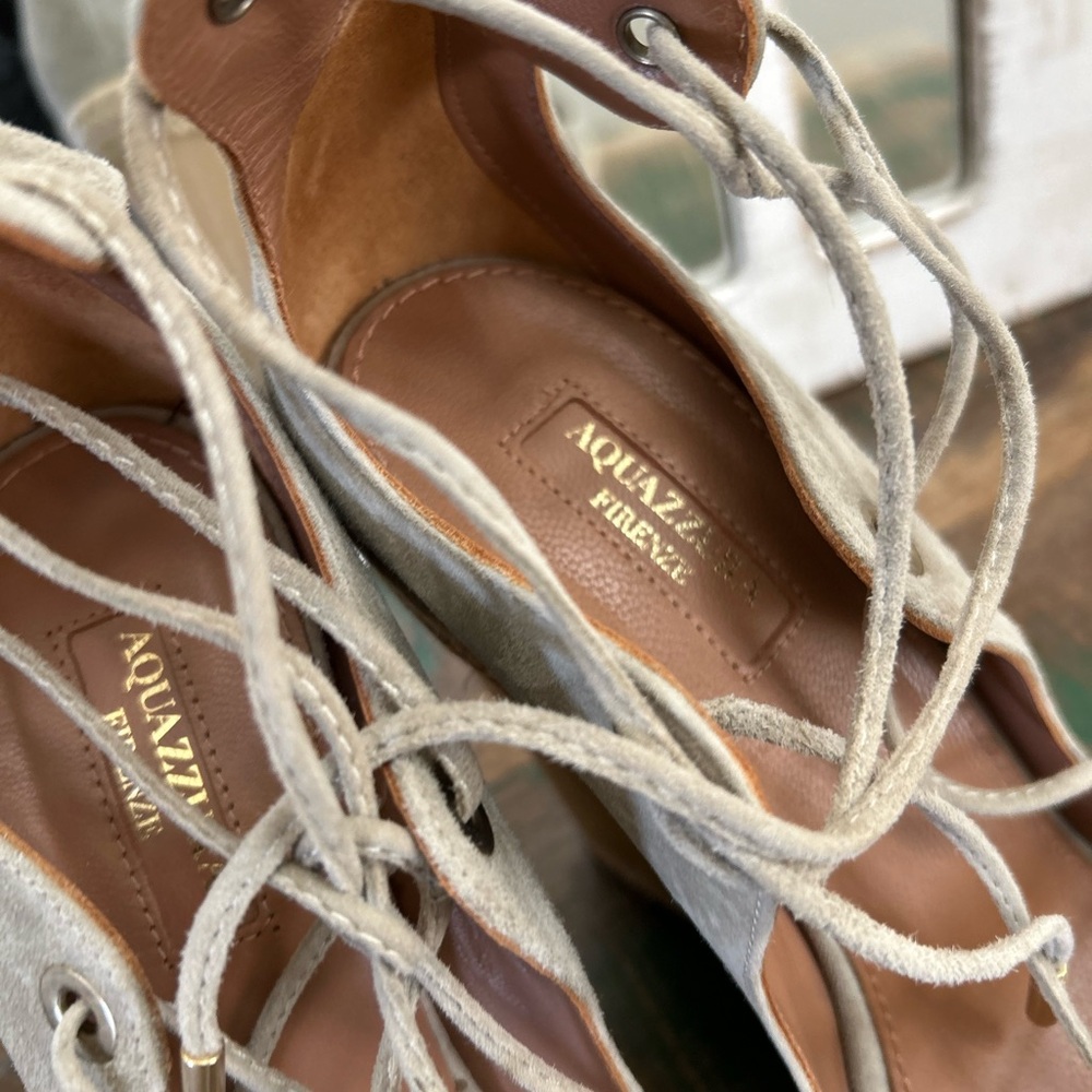 Aquazzura Taupe Lace-Up Espadrilles - Picture 2 of 8